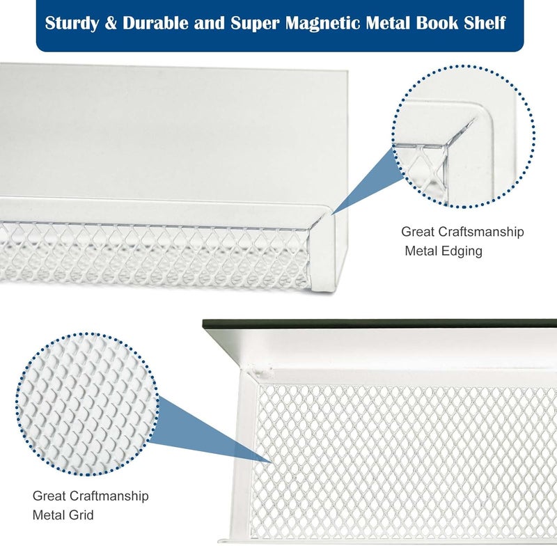 Mofuiry 2 Pack White Metal Magnetic Book Shelf for Whiteboard Classroom, 17Inch Floating Book Display Shelves Heavy Duty Magnetic Book Holder Magnet Refrigerator Organizer for Kid Room Office Teacher Storage - Image 5